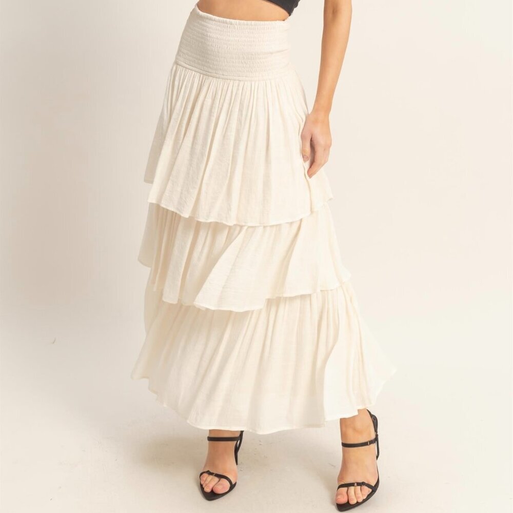 FLOW STATE WHITE RUFFLE MAXI SKIRT